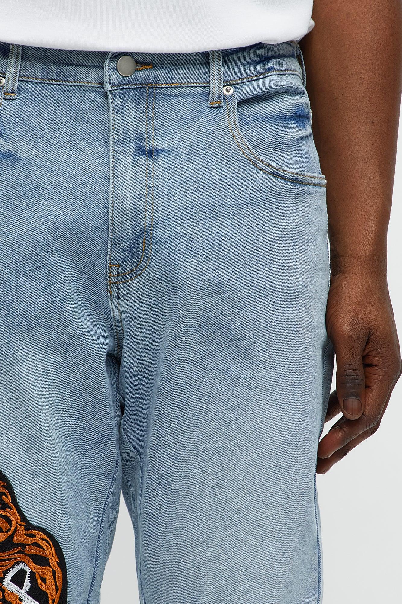 Tiger Patched Distressed Skinny Jeans - Light Wash Product Image