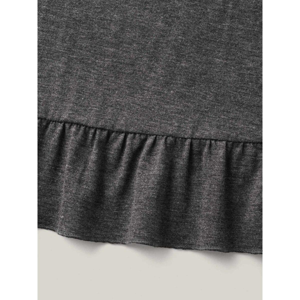 Plus Size Button Detail Ruffled Hem Babydoll T-Shirt DimGray Women Gathered Round Neck Everyday-Casual T-shirts BloomChic 28/5X Product Image