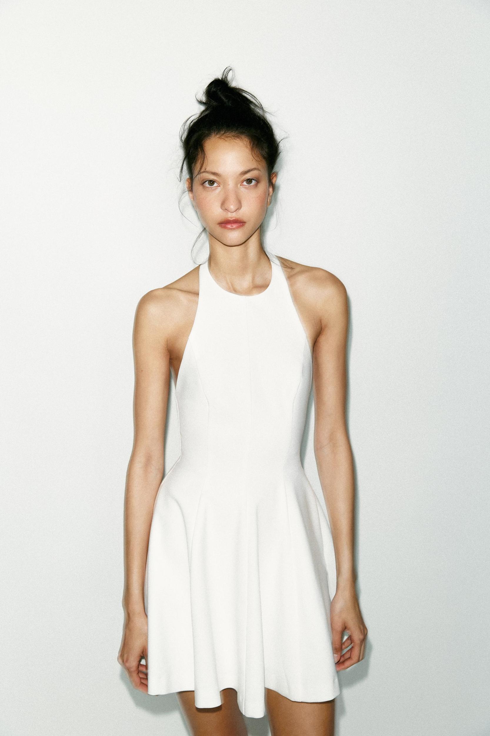 SHORT HALTER GODET DRESS Product Image