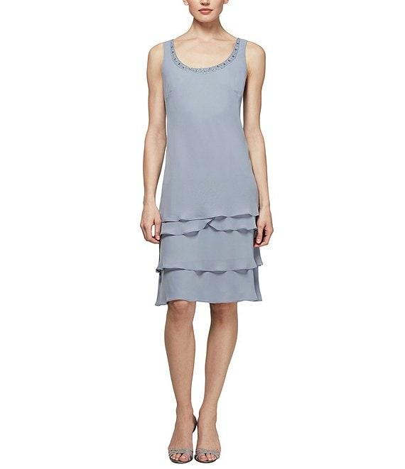 Ignite Evenings Scoop Neck Chiffon Tiered 2-Piece Jacket Dress Product Image