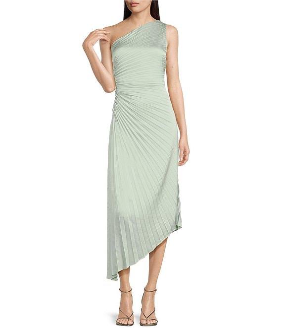 Belle by Badgley Mischka Kelsey Sleeveless One Shoulder Asymmetric Fit and Flare Midi Dress Product Image