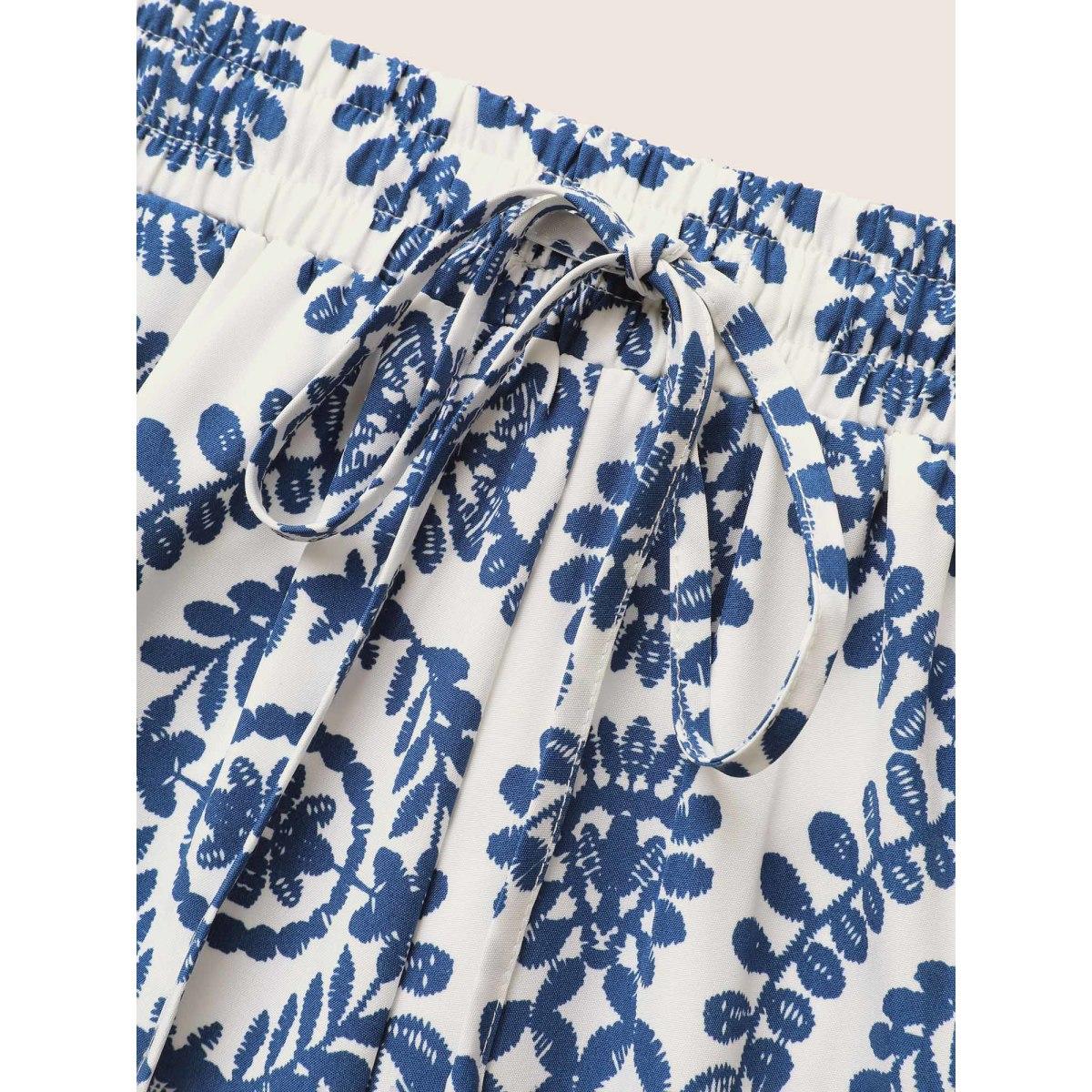 Plus Size Bandana Print Drawstring Wide Leg Pants Women Indigo Resort Wide Leg High Rise Vacation Pants BloomChic 18-20/2X Product Image