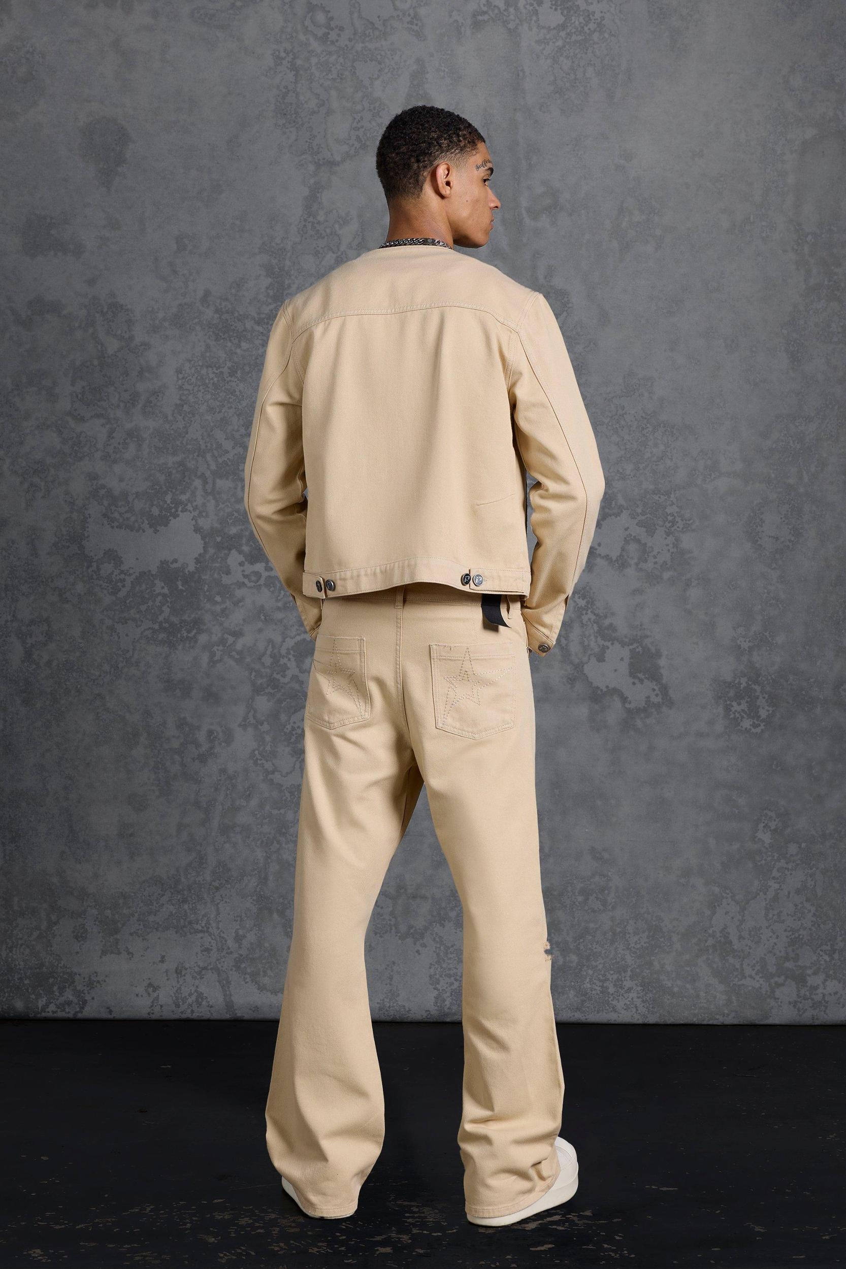 P-Star Regular Fit Boxy Collarless Jean Jacket | boohooMAN USA Product Image