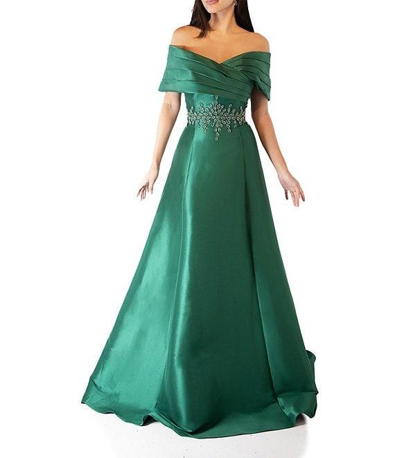 Terani Couture Pleated Off-the-Shoulder Waist Applique Ball Gown Product Image