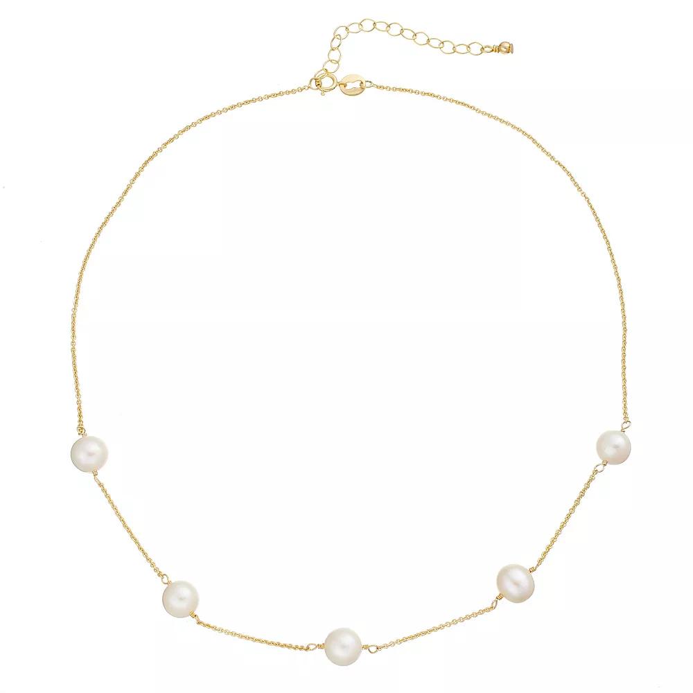 Aleure Precioso 18k Gold Over Silver Freshwater Cultured Pearl Station Necklace, Womens Gold Tone White Product Image