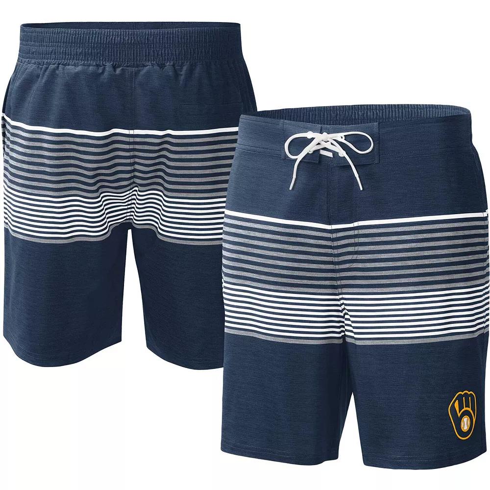 Men's G-III Sports by Carl Banks  Navy Milwaukee Brewers Coastline Volley Swim Shorts, Size: 2XL, Blue Product Image