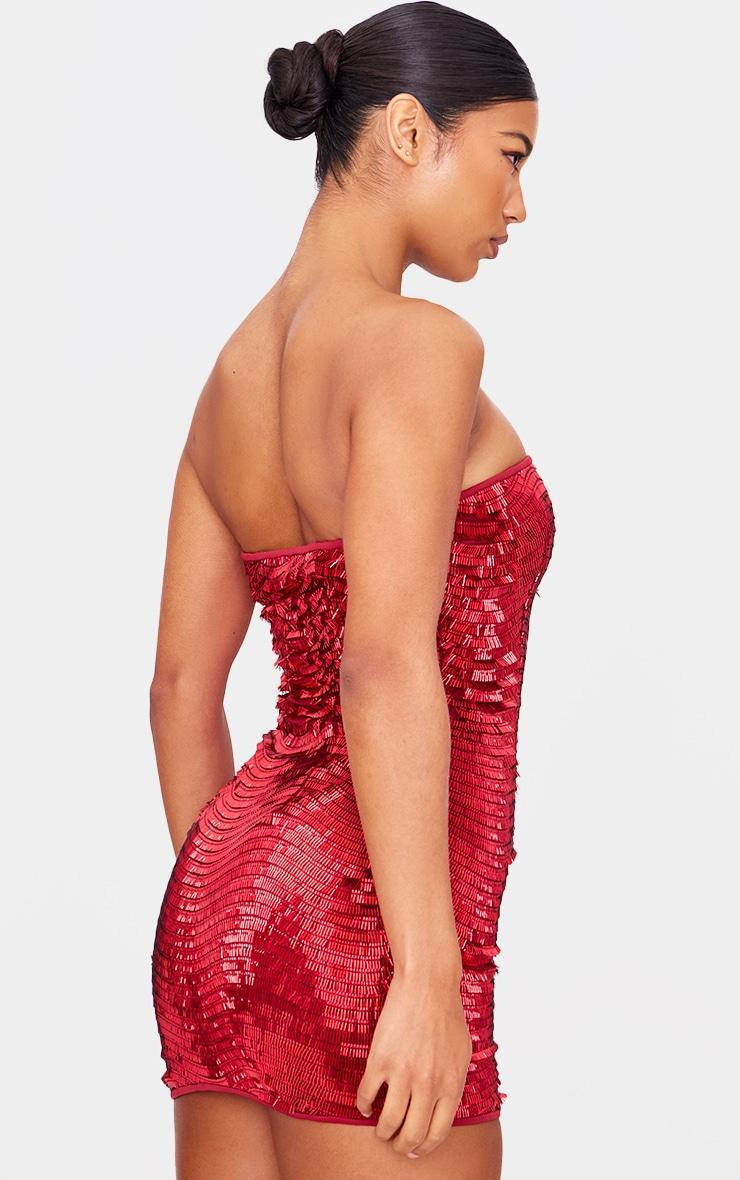 Red Textured Sequin Bandeau Mini Dress Product Image