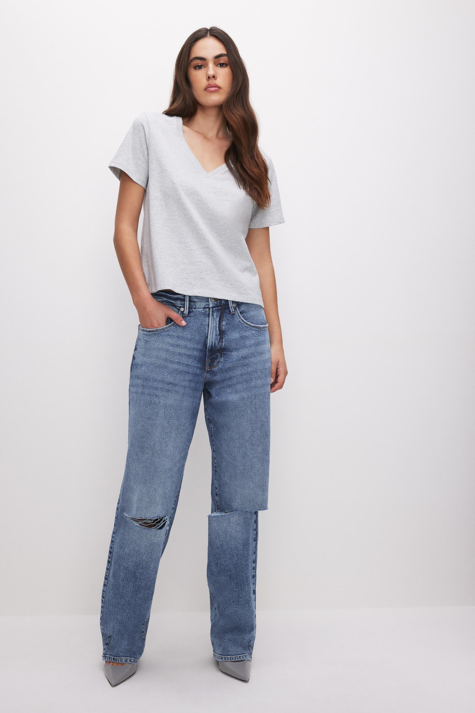 COTTON CLASSIC V-NECK TEE | HEATHER GREY001 Product Image