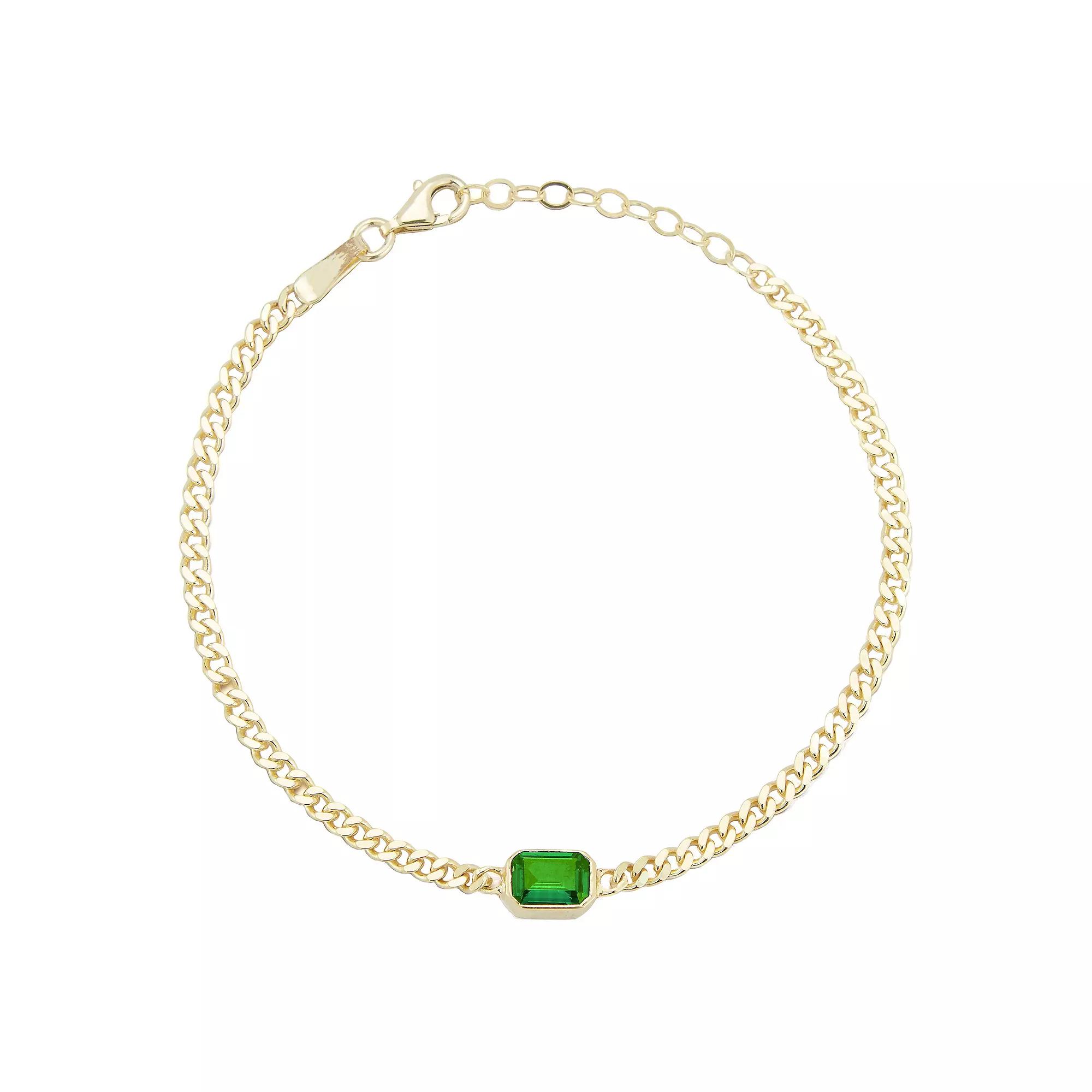 Sunkissed Sterling 14k Gold Over Silver Cubic Zirconia Curb Chain Bracelet, Women's, Size: 7", Gold Tone Green Product Image