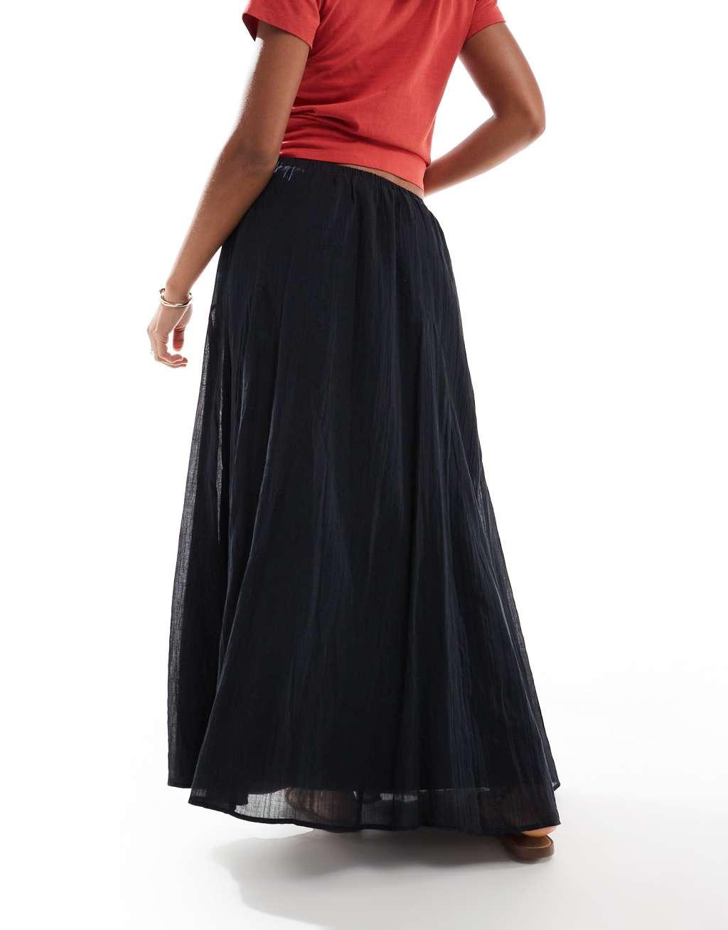 ASOS DESIGN cotton godet maxi skirt in black Product Image