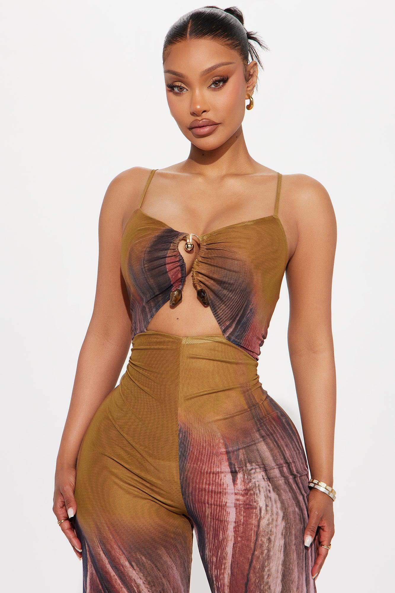 Aurenna Mesh Jumpsuit - Tan/Multi Female Product Image