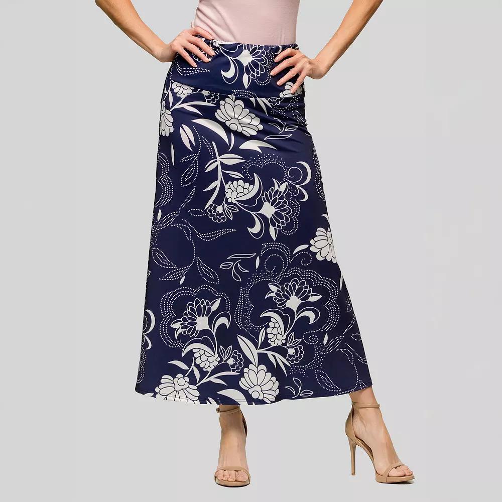 Women's 24Seven Comfort Apparel Print Elastic Waist A-Line Maxi Skirt, Size: Small, Gray Team Product Image