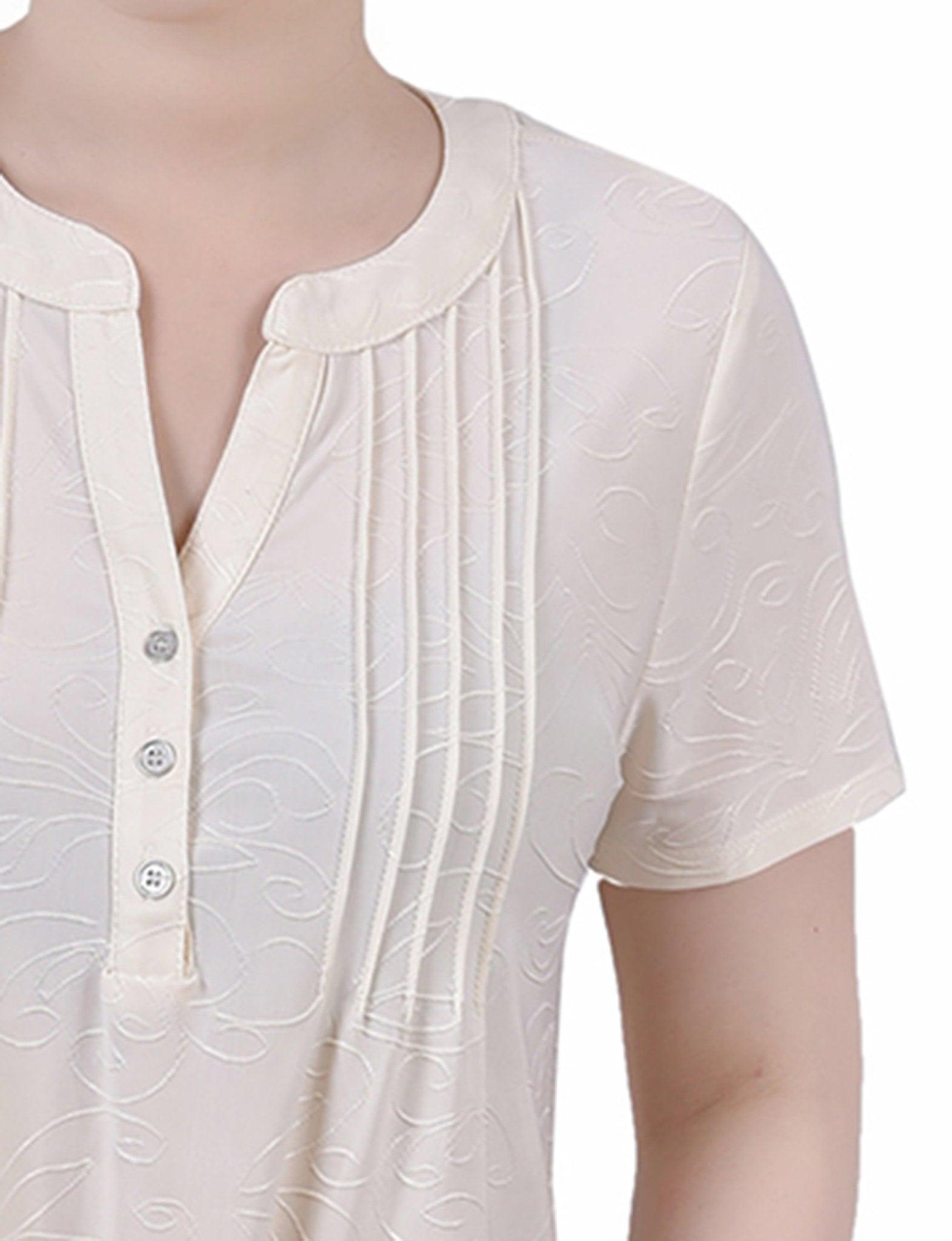 Pristine Short Sleeve Y Neck Jacquard Knit Top - Petite Product Image