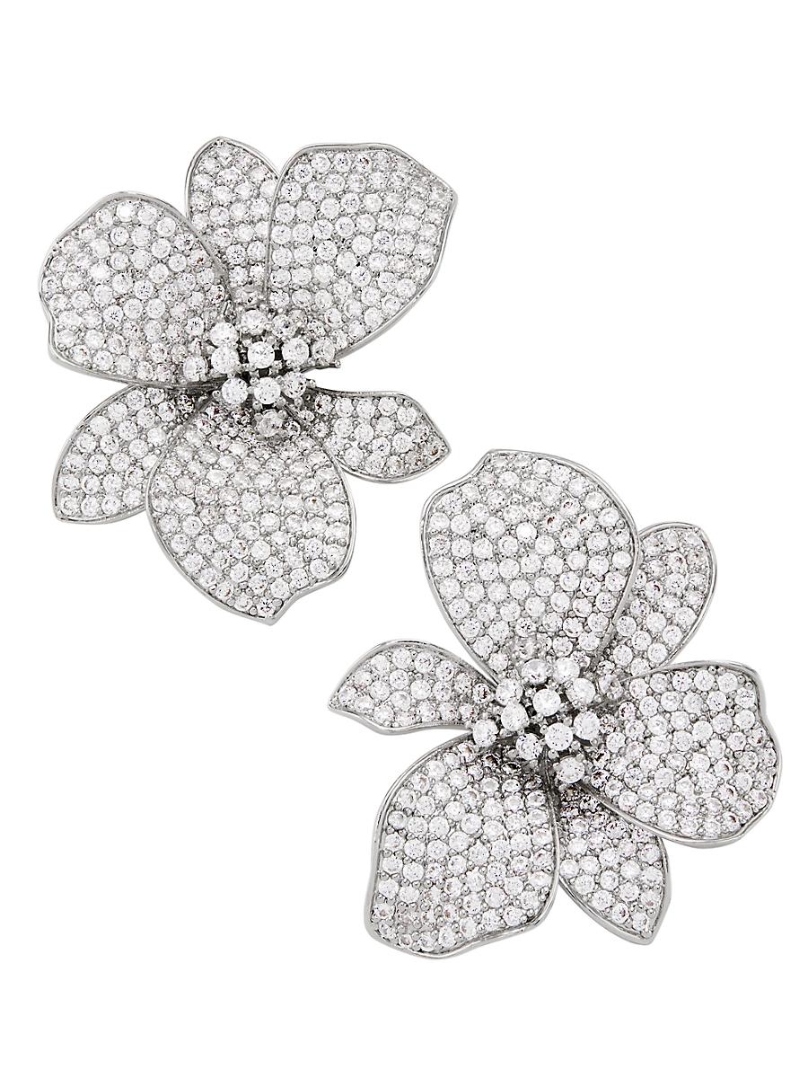 Womens Eden Sterling Silver & Cubic Zirconia Flower Earrings Product Image