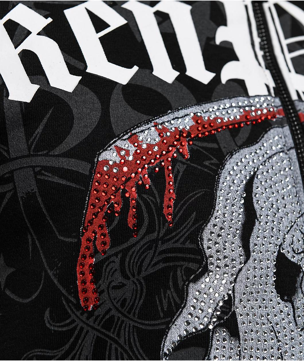 Ed Hardy x Broken Promises Deaths Shadow Rhinestone Black Zip Hoodie Product Image