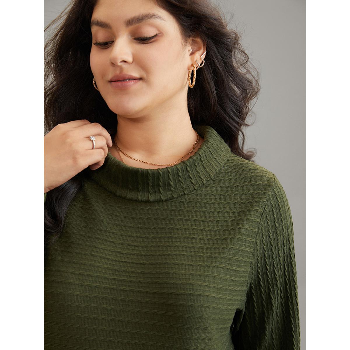 Plus Size Solid Textured Mock Neck Jacquard Sweatshirt Women Green Elegant Texture Mock Neck Dailywear Sweatshirts BloomChic 14-16/1X Product Image