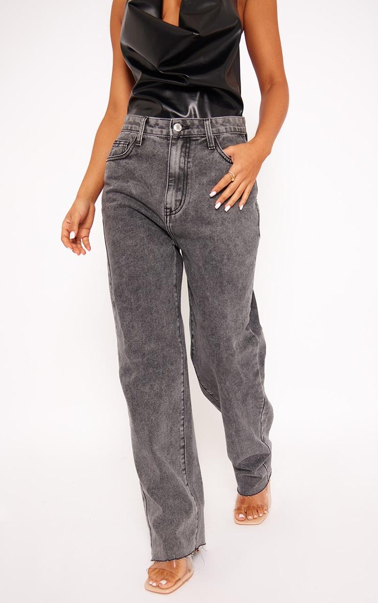 Petite Washed Grey Long Leg Straight Jeans Product Image