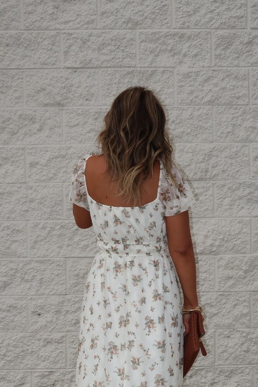 Lauri Cream Floral Print Sweetheart Midi Dress - FINAL SALE Female Product Image