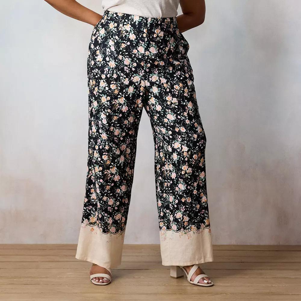 Plus Size LC Lauren Conrad Elastic Back Drapey Trouser Pants, Women's, Size: 16W Short, Black Lia Border Product Image