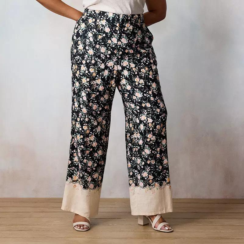 Plus Size LC Lauren Conrad Elastic Back Drapey Trouser Pants, Women's, Size: 16W Short, Black Lia Border Product Image