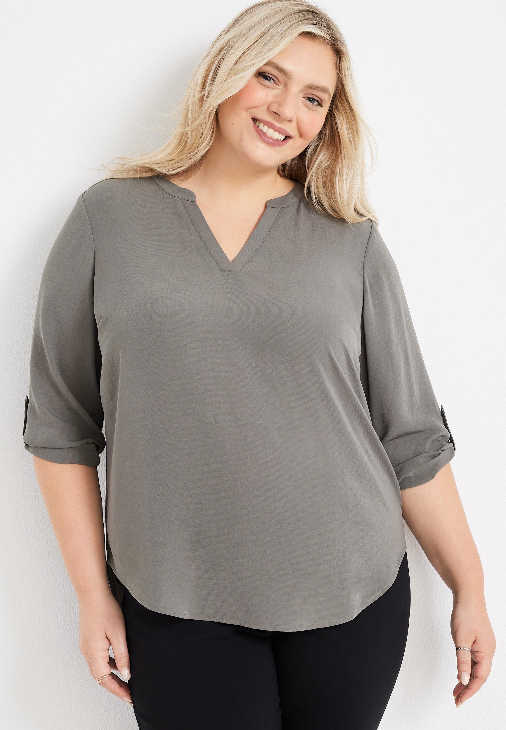 Maurices 1X Plus Size Womens Atwood 3/4 Sleeve Popover Blouse Product Image
