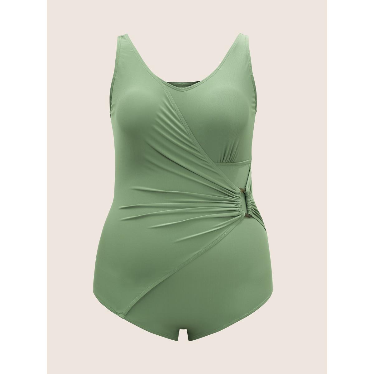 Plus Size Ruched Buckle Detail Patchwork One Piece Swimsuit Women's Swimwear Moss Beach Lined Curve Bathing Suits High stretch One Pieces BloomChic 18-20/2X Product Image