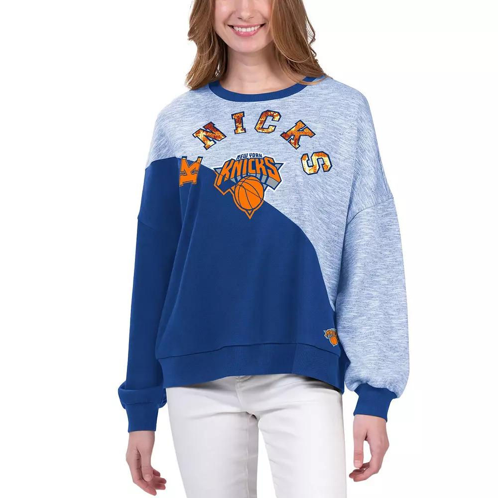 Women's G-III 4Her by Carl Banks Blue New York Knicks Benches Split Pullover Sweatshirt,  Product Image