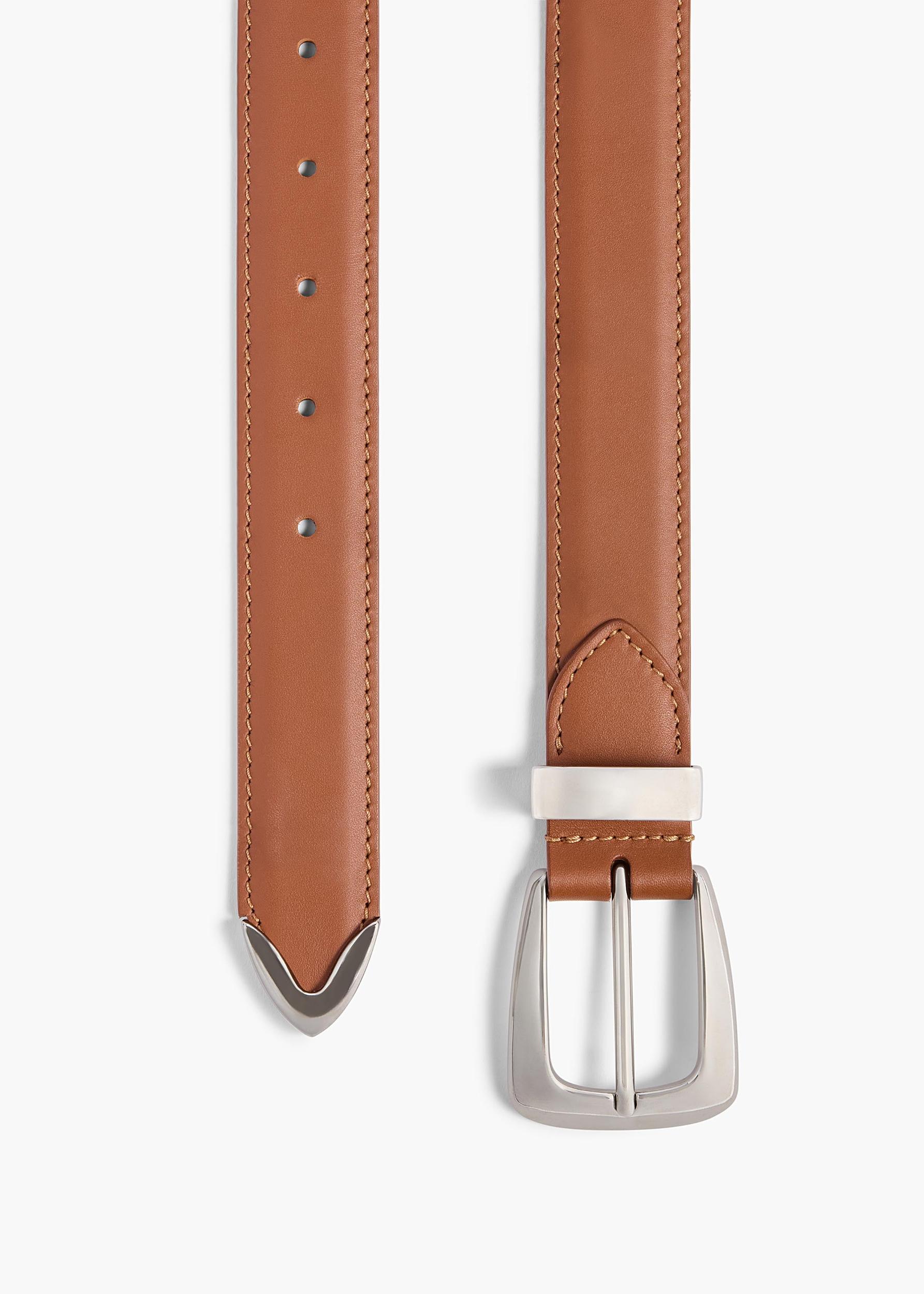 Benny Belt in Dark Tan Leather with Silver Product Image