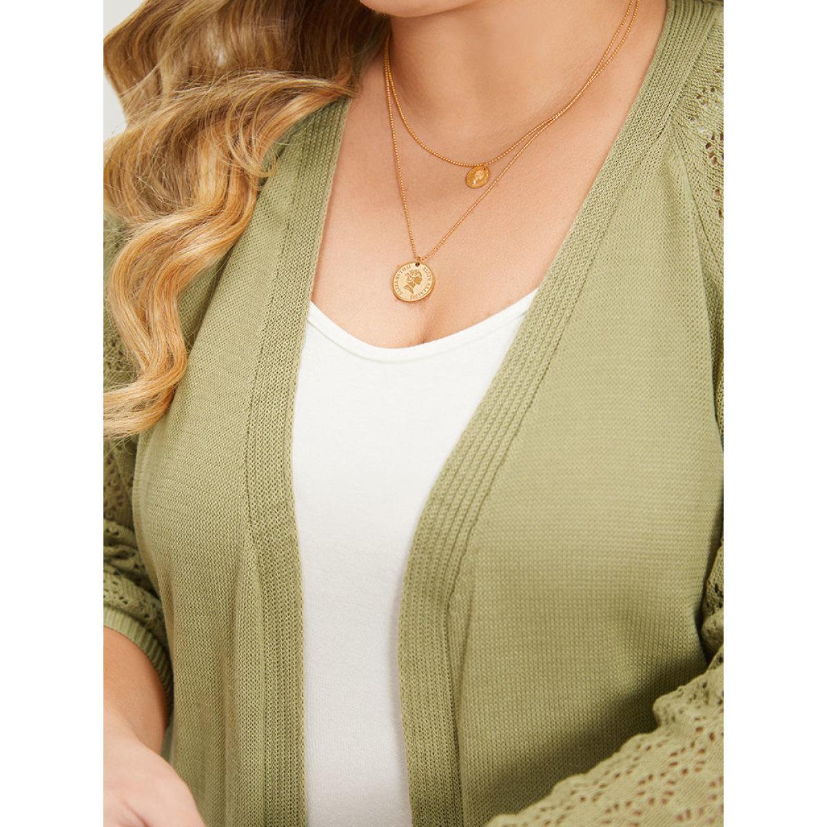 Plus Size Solid Patched Pocket Geometric Eyelet Raglan Sleeve Cardigan Olive Women Casual Loose Long Sleeve Dailywear Cardigans BloomChic 10/M Product Image