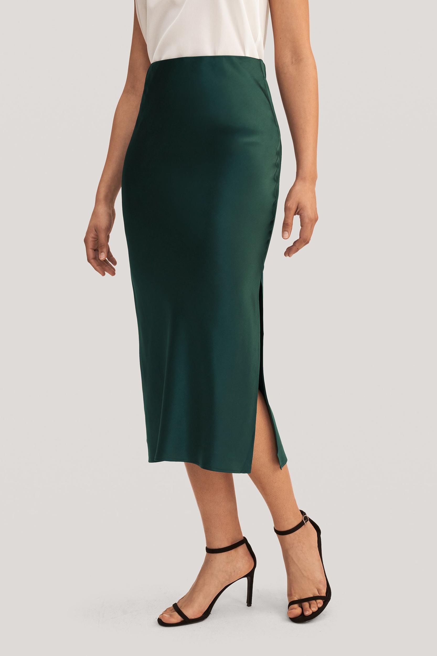 Flattering Side Slit Silk Midi Skirt Product Image