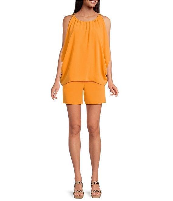 Trina Turk Pommes Double Georgette Flat Front Mid Rise Shorts Product Image