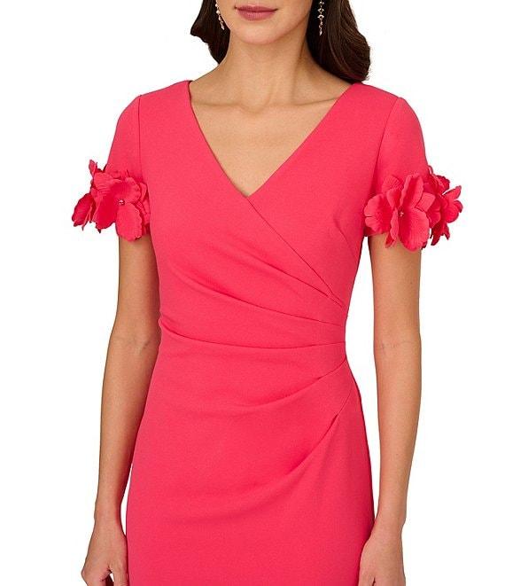 Adrianna Papell Stretch Crepe Surplice V-Neckline Short Floral Sleeve Dress Product Image