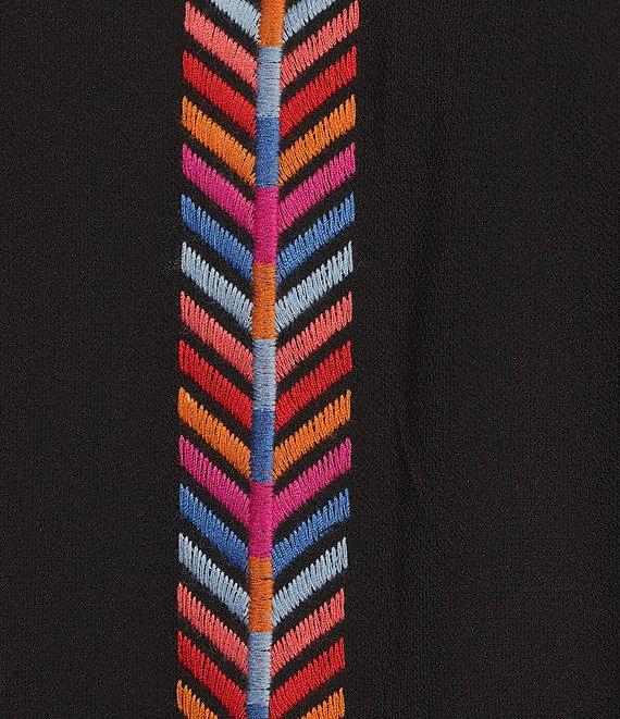 Calessa Plus Size Embroidered Patchwork Ruffle Split V-Neck 3/4 Sleeve Tunic Product Image