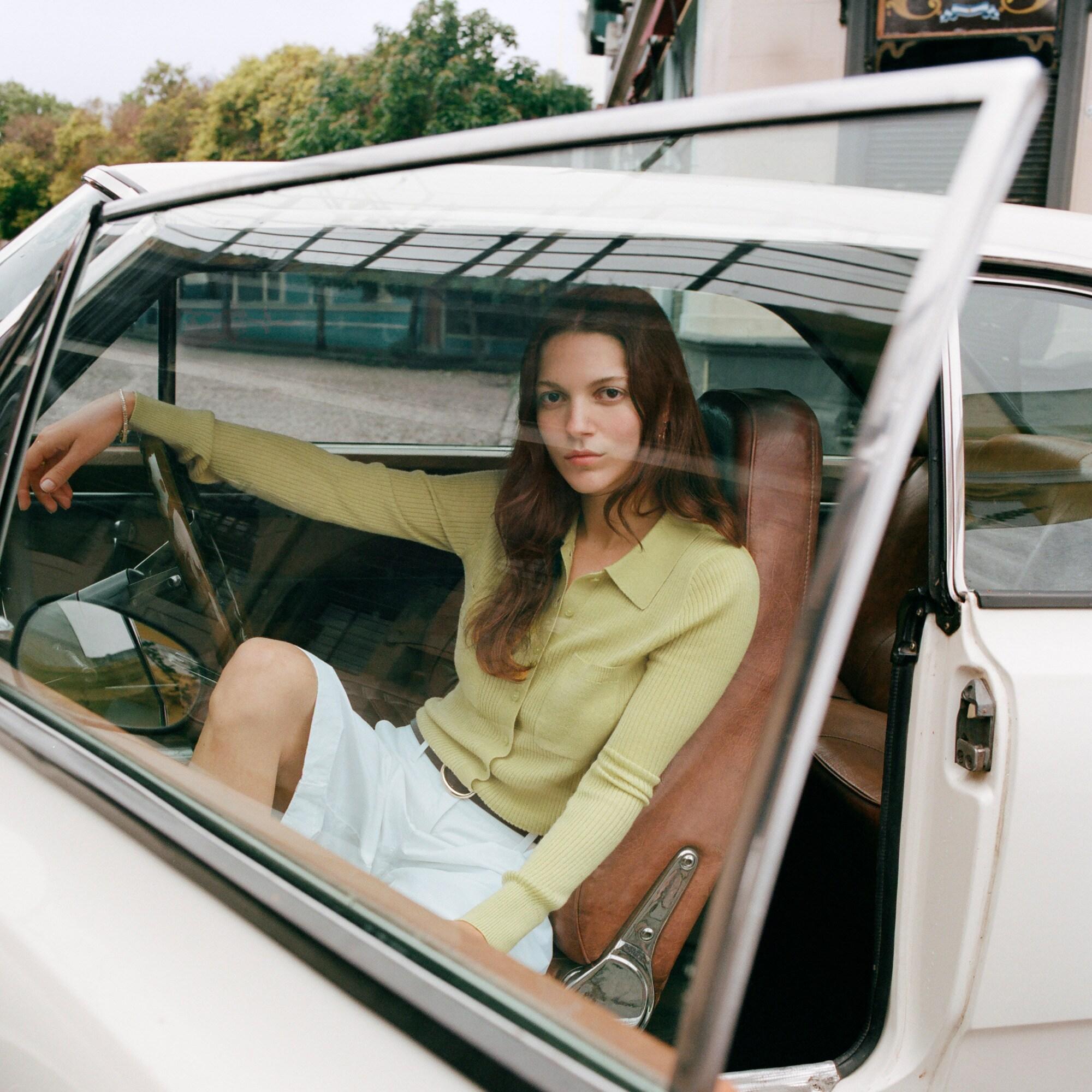 Collared button-up sweater in merino wool blend Product Image