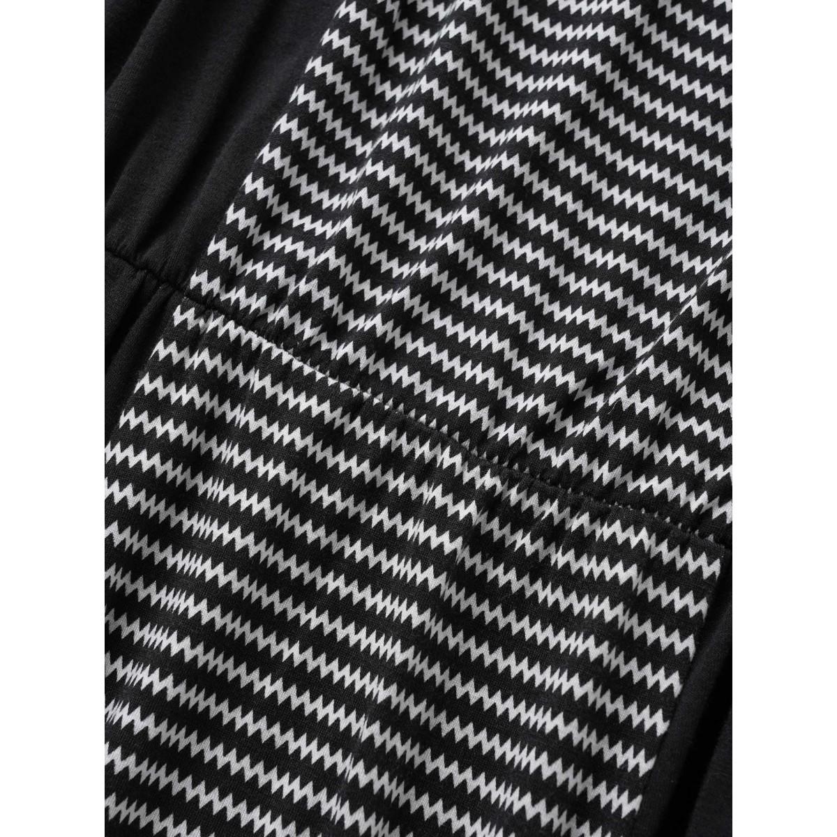 Plus Size Striped Patchwork Keyhole Belted Raglan Sleeve Dress Black Women At the Office Non Notched collar Short sleeve Curvy Midi Dress BloomChic 28/5X Product Image