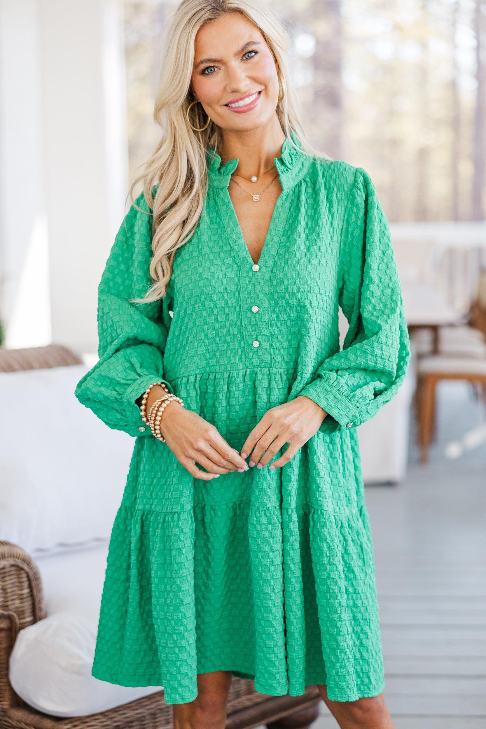 All Up To You Green Textured Dress Female Product Image