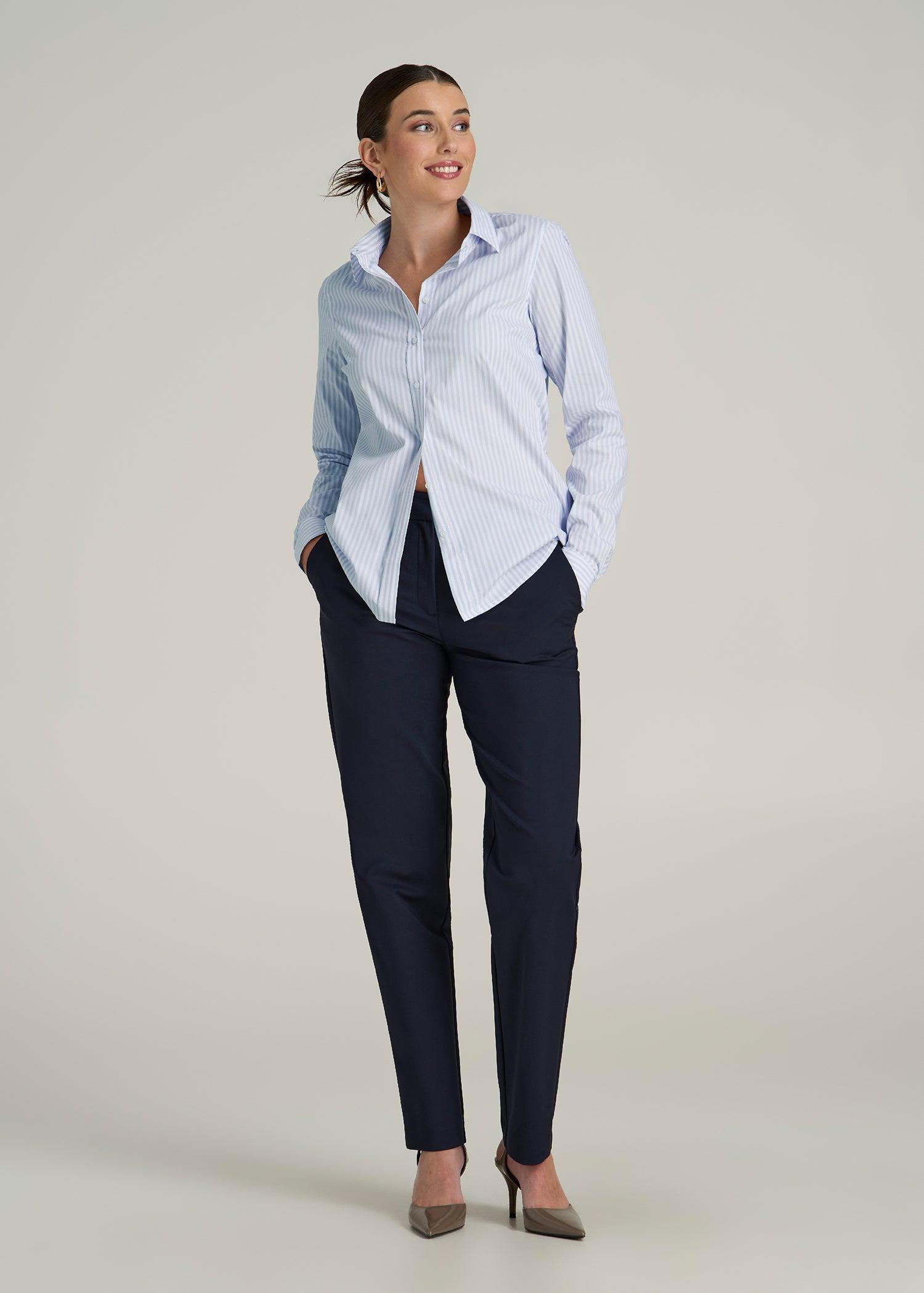 Slim Fit Button-Up Shirt for Tall Women in Light Blue Stripe Female Product Image
