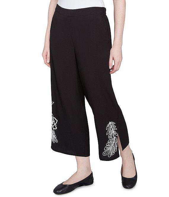 Ruby Rd. Embroidered Tropical Fern Wide Leg Pull-On Cropped Pants Product Image
