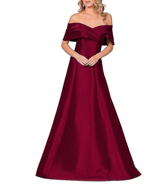 Terani Couture Pleated Off-the-Shoulder A-Line Gown Product Image