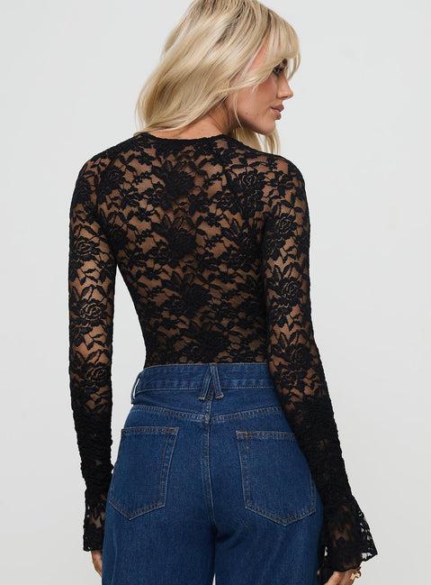 Giallo Long Sleeve Bodysuit Black Product Image