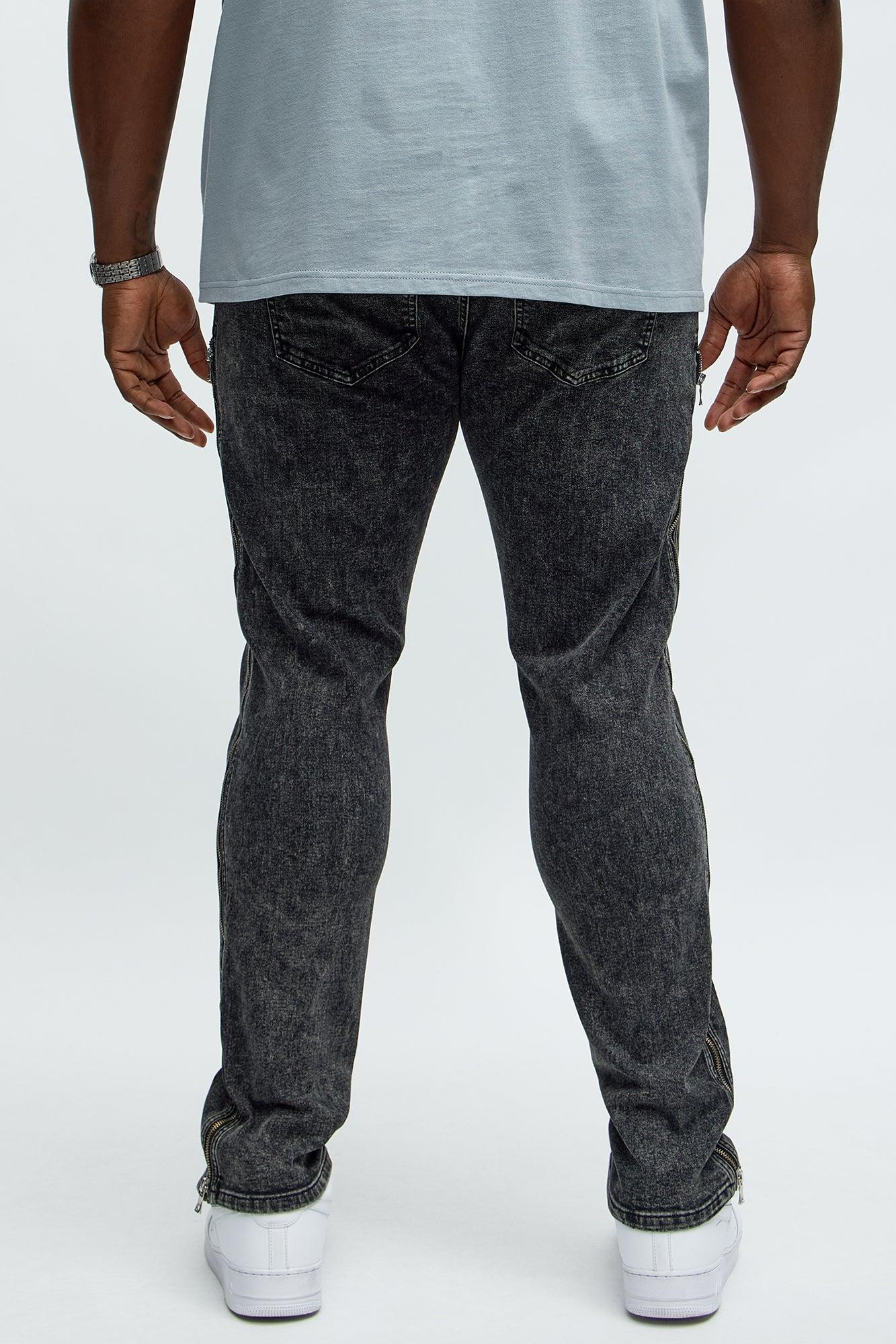 Up And Down Zipper Slim Jeans - Black Wash Product Image