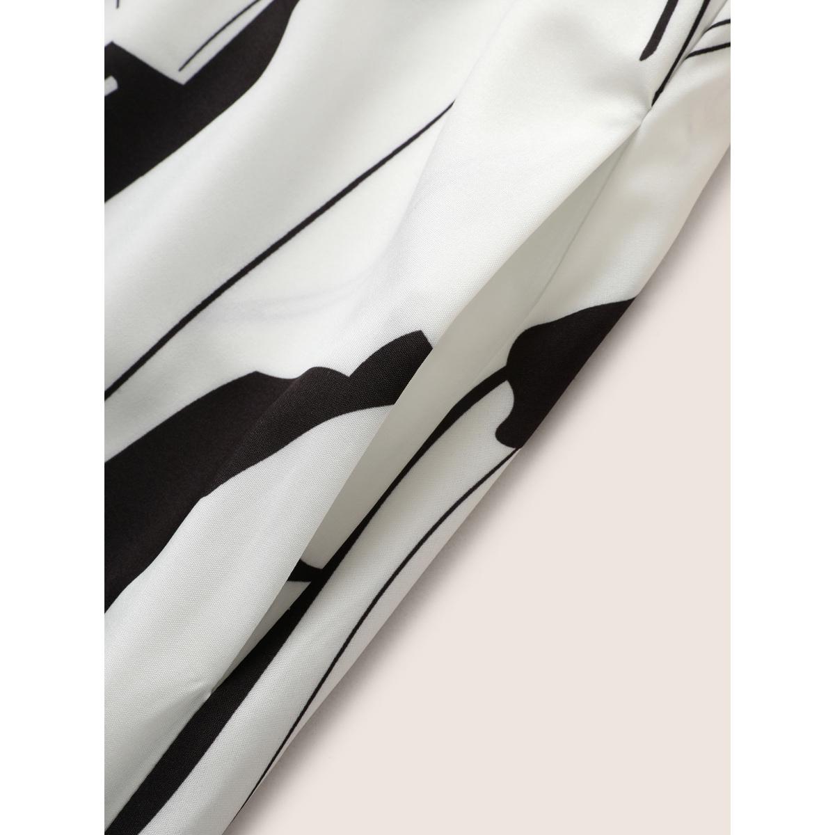 Plus Size Geometric Overlap Collar Belted Midi Dress White Women At the Office Belted Overlap Collar Half Sleeve Curvy BloomChic 14-16/1X Product Image