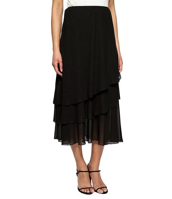 Alex Evenings Tiered Ruffle Chiffon A-Line Midi Skirt Product Image