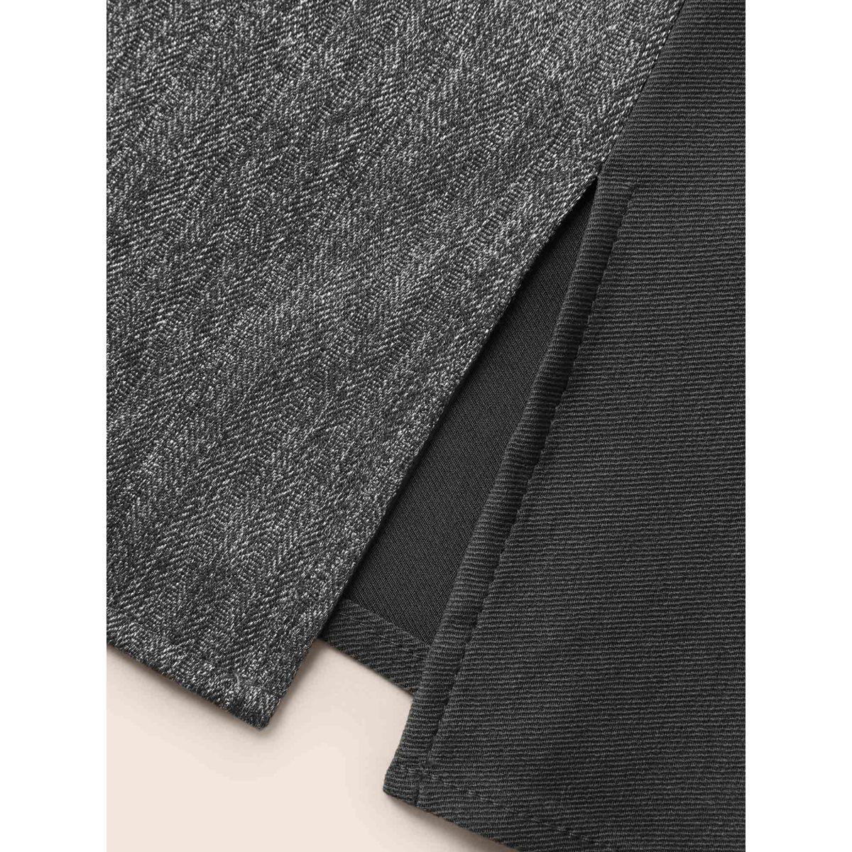 Plus Size Stretch Woven Seamed Fiited Midi Dress Black Women At the Office Contrast Round Neck Sleeveless Curvy BloomChic 28/5X Product Image