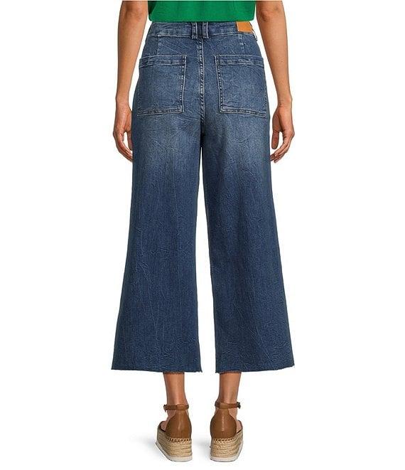 Dear John Audrey Stretch Denim High Rise Cropped Raw Hem Wide Leg Jeans Product Image