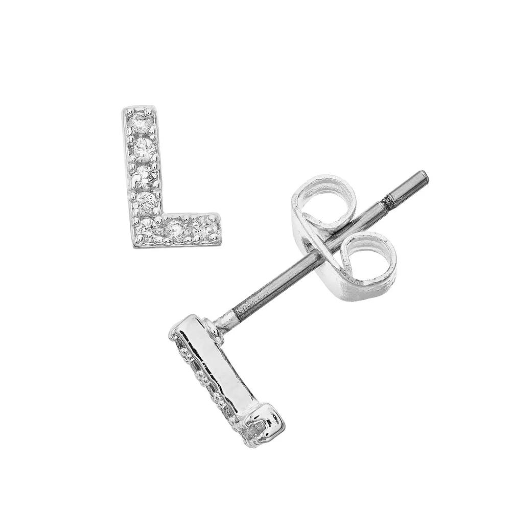 City Luxe Silver Tone Cubic Zirconia Pave Initial Stud Earrings, Women's, Silver Tone L Product Image