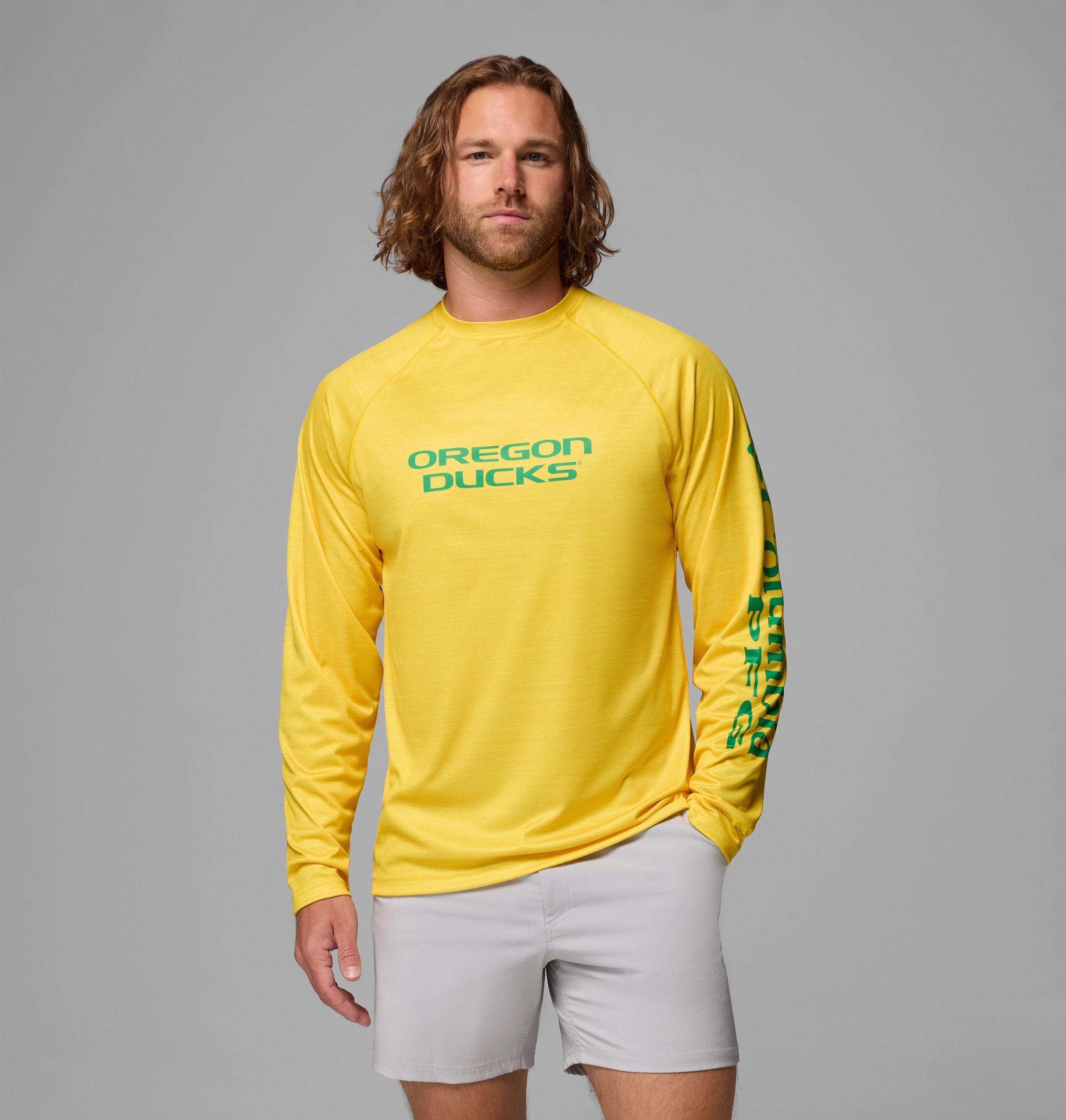 Columbia Mens Collegiate PFG Terminal Tackle Heather Long Sleeve Shirt - Oregon- Product Image