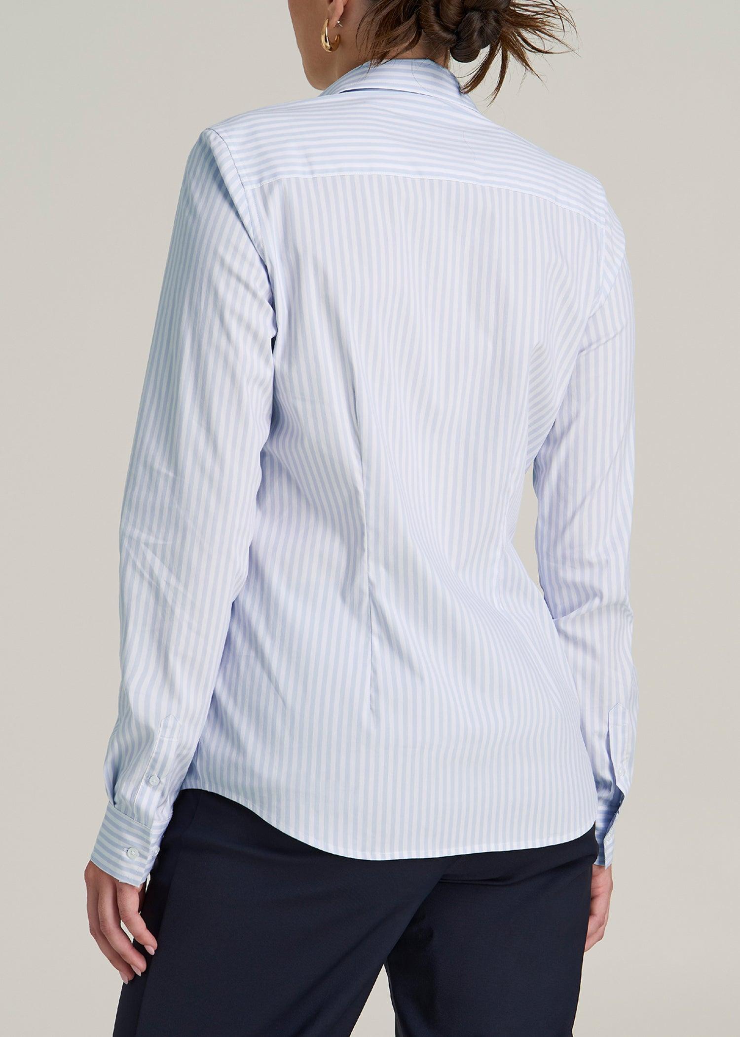 Slim Fit Button-Up Shirt for Tall Women in Light Blue Stripe Female Product Image