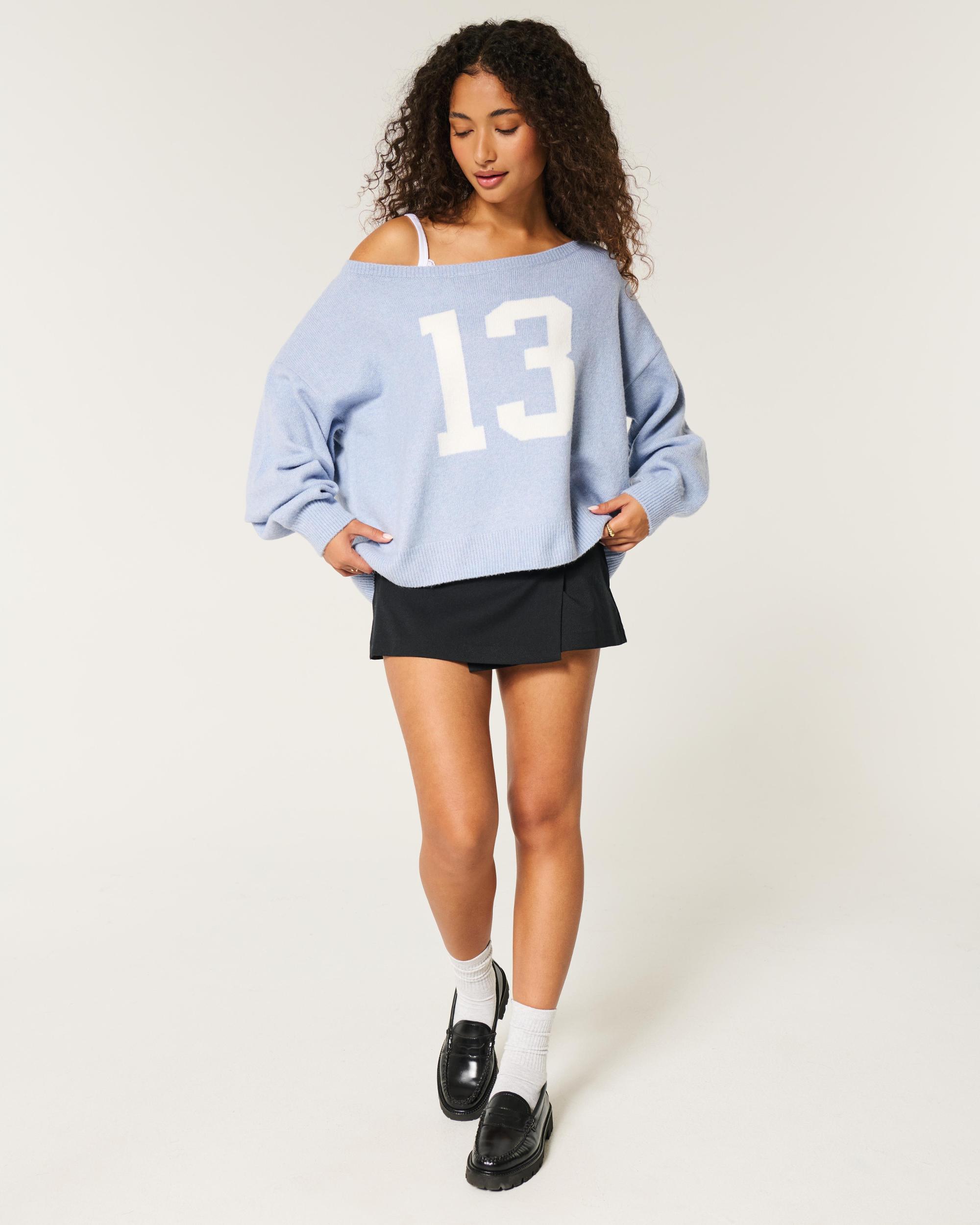 Hollister Comfy Cloud Easy Off-the-Shoulder Deer Graphic Sweater Product Image