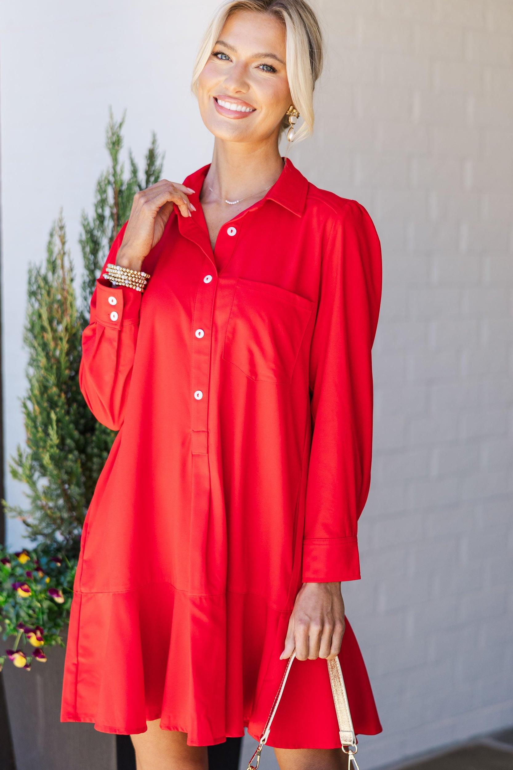Share Your Story Red Shirt Dress Female Product Image